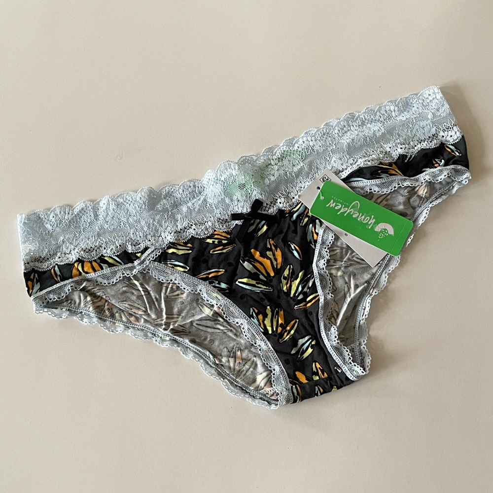 Honeydew Intimates Charcoal Bananas Print Lace Top Panty